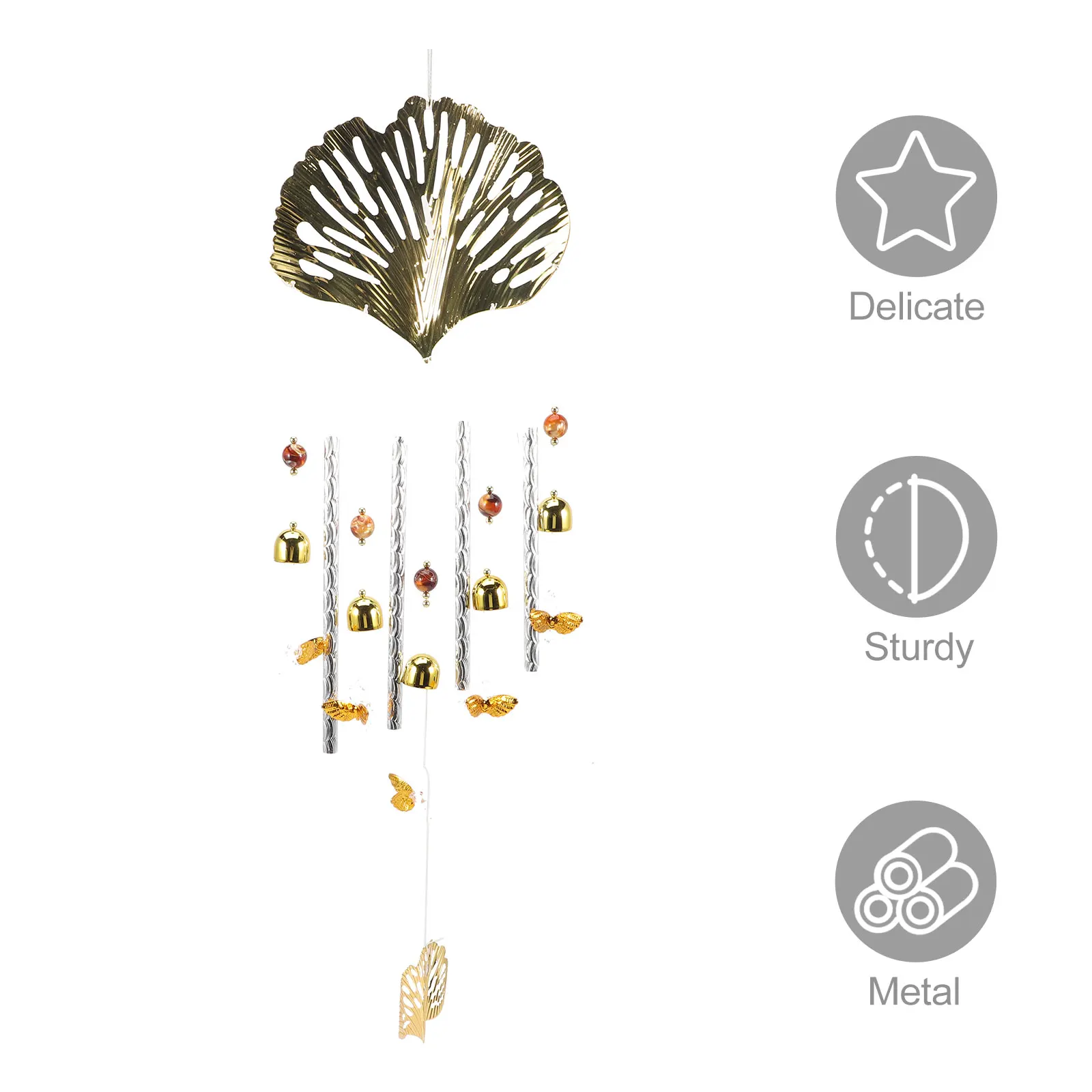 

Metal Golden Ginkgo Leaf Decor Durable Wind Chimes Large Size Garden Patio Yard Hall Bedroom Retro Outdoor Bells