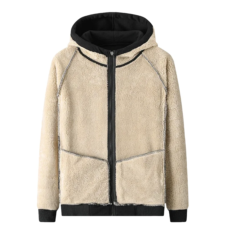 Winter Thicken Hooded cotton winter new plus cashmere men's casual lamb cashmere plus size Hoodie Plush coat L-8XL streetwear