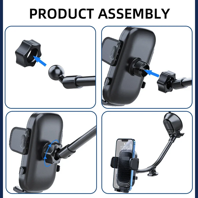 360° Rotating Car Phone Holder Universal Windshield Dashboard Phone Mount Flexible Long Arm Bracket Support GPS Suction Base