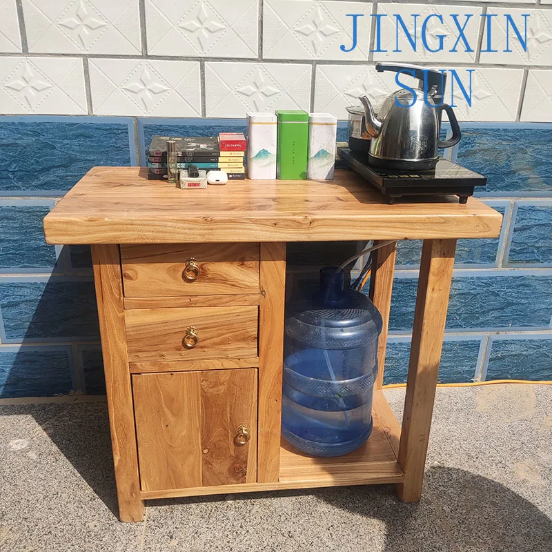 solid wood tea cabinet old elm table living room against the wall several pairs of drawers balcony