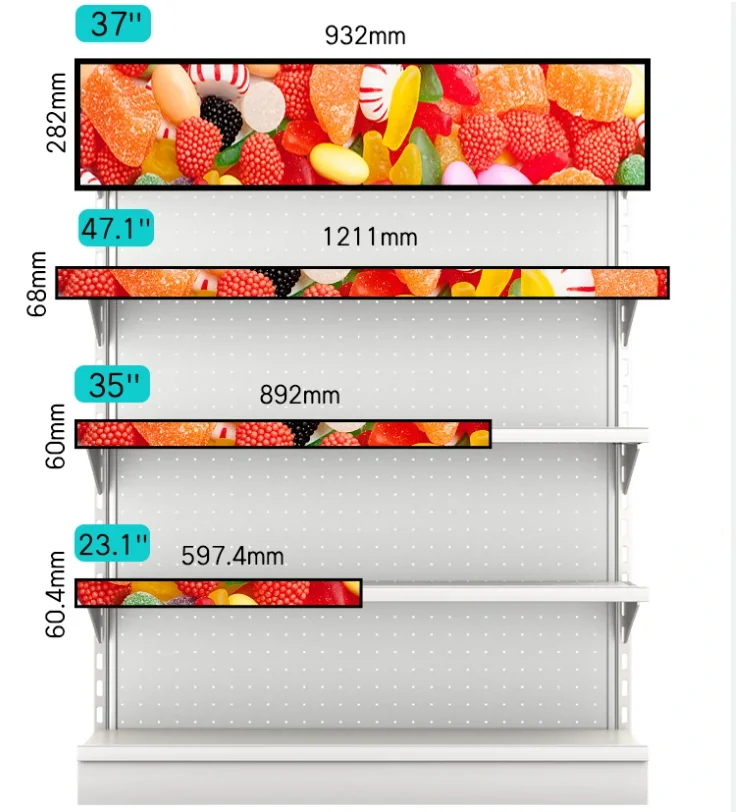 23 24 28 37 86 Supermarket Ultra Wide Strip Shelf Edge Advertising Digital Signage Monitor Type Stretched Bar Lcd Display Screen