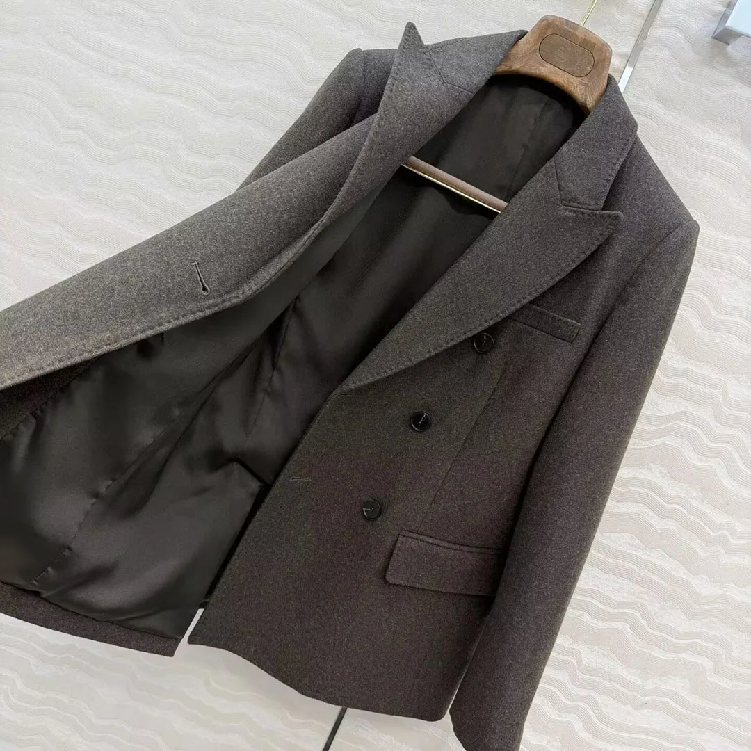 

Элегантный женский модный зимний шерстяной пиджак, женский двубортный пиджак с зубцами и длинными рукавами, офисная рабочая одежда, винтажный пиджак