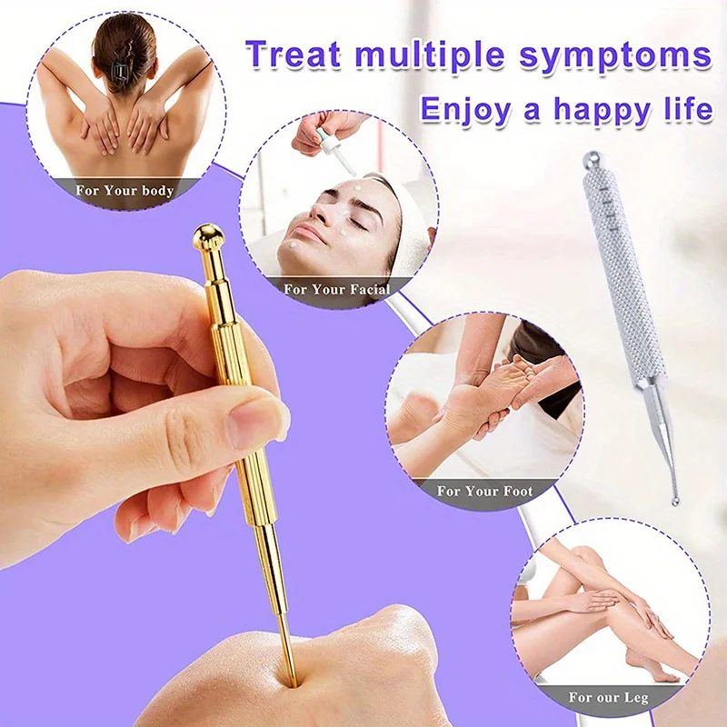 Reflexology Facial Massage Tool Retractable Acupuncture Pen Double Head Spring Ear Care Tool Point Probe Pen, Face Massager
