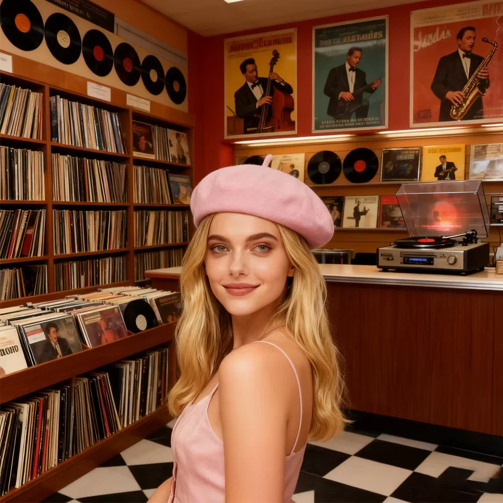 قبعة PESENAR على طراز الخمسينيات الوردية لإكسسوارات الحفلات التنكرية الكلاسيكية