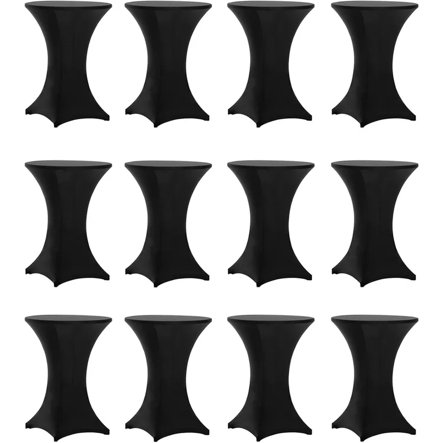 

12 Pack 32x43 Inch Highboy Spandex Cocktail Table Cover Black, Fitted Stretch Cocktail Tablecloth for Round Tables (12PC 32X43 B