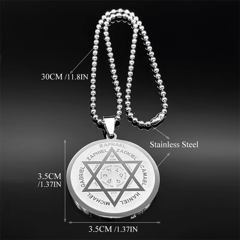 Stainless Steel 7 Archangels Car Pendant for Women Men Gold Color Planet Sun Moon David Star Religious Amulet Jewelry Gift
