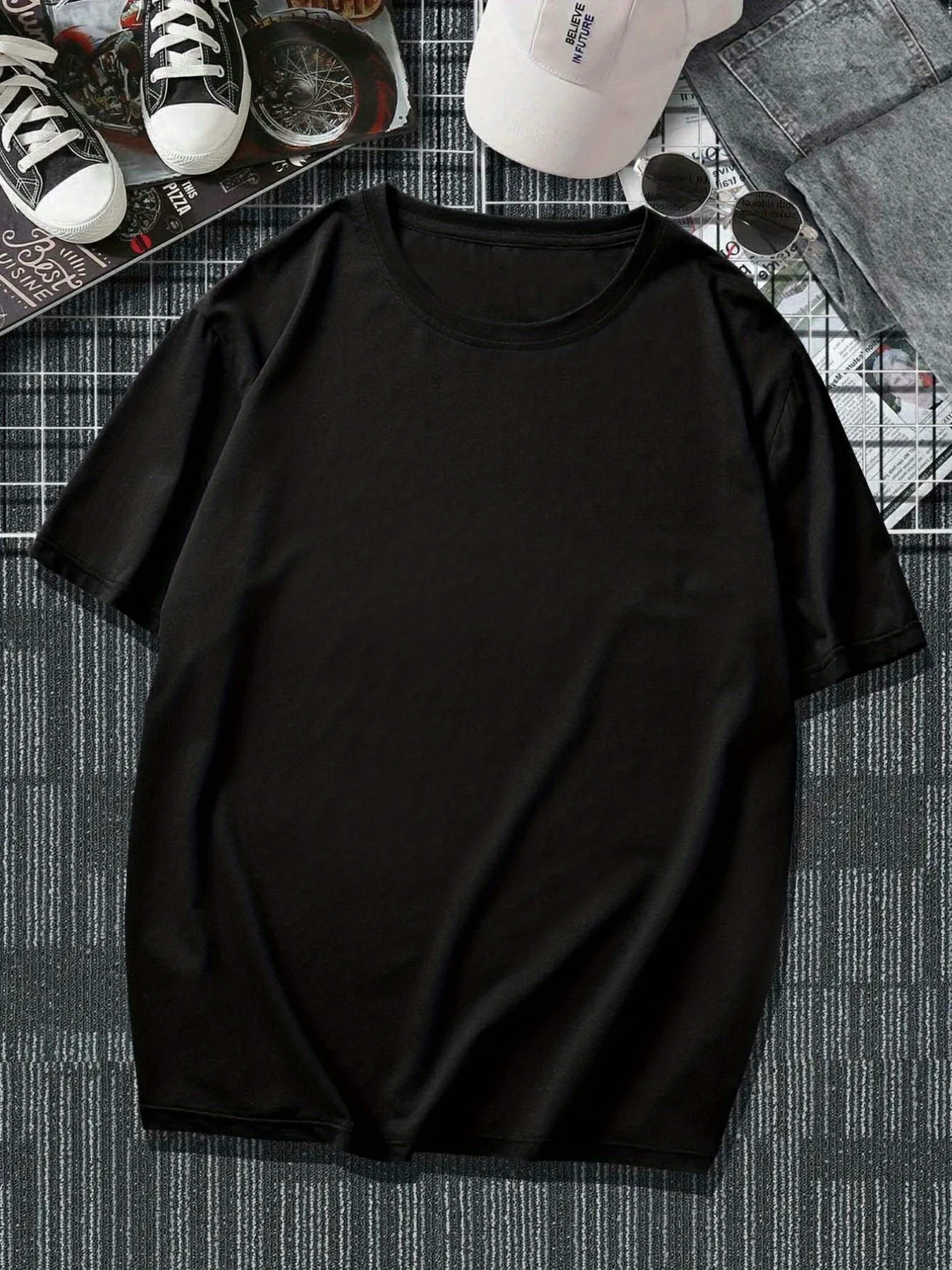 "Not In The Mood", Men's Casual Slightly Stretch Crew Neck Graphic Tee, Male Clothes For Summer
