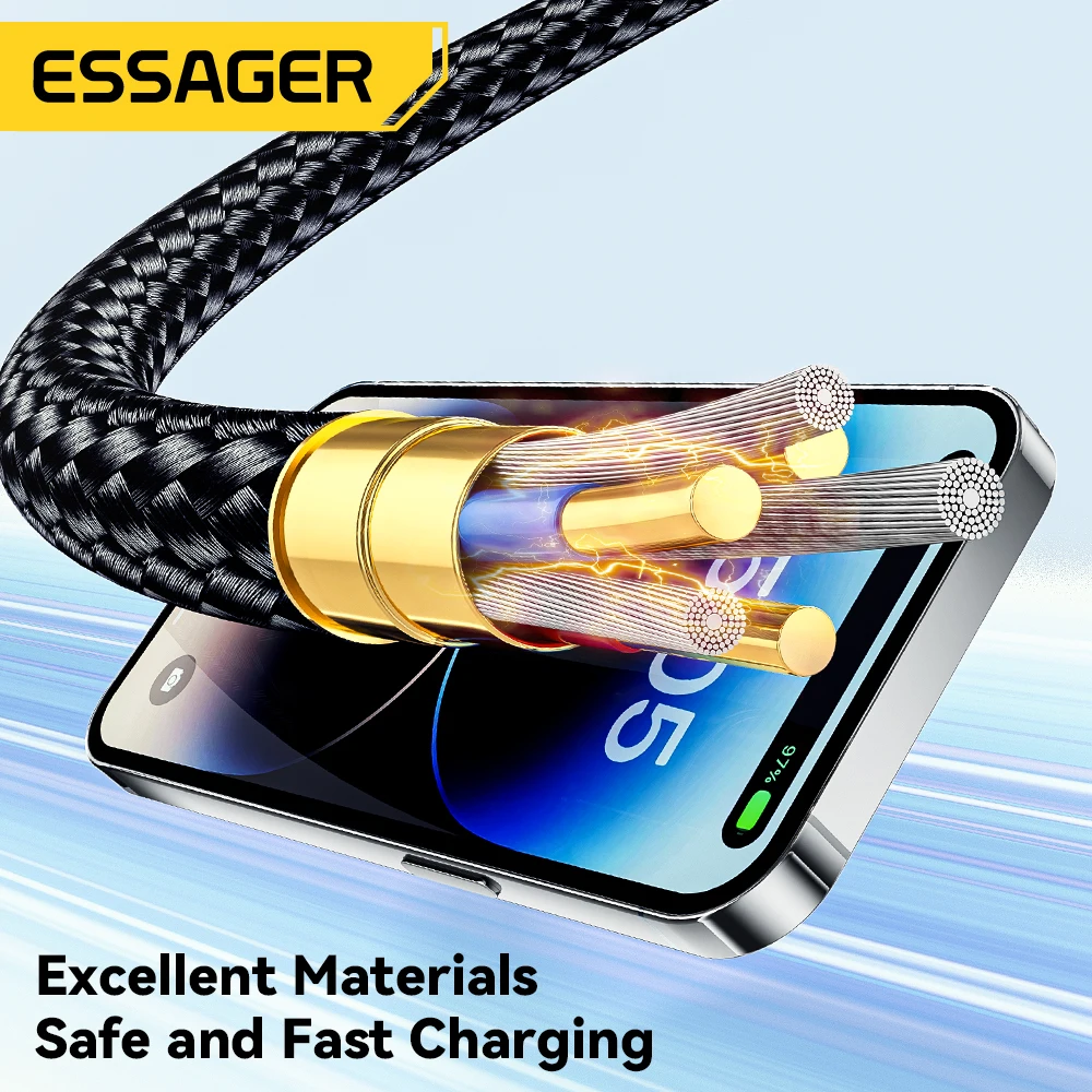 Essager kabel pengisi daya cepat, kawat Tipe C ke pencahayaan tanggal untuk IPhone 14 13 12 11 pro Max 8 Plus 20W