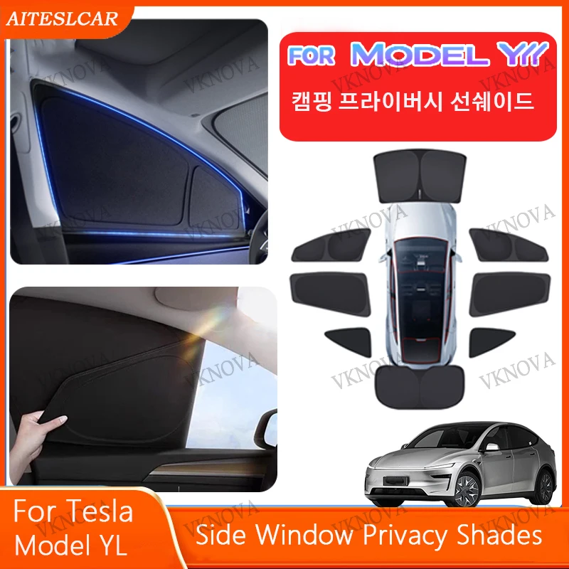 Car Sun Shade for Tesla Model YL 3 Y 2026 2024 2025 Windshield Sunshade Cover Protector Front Side Window Privacy Blind Shading