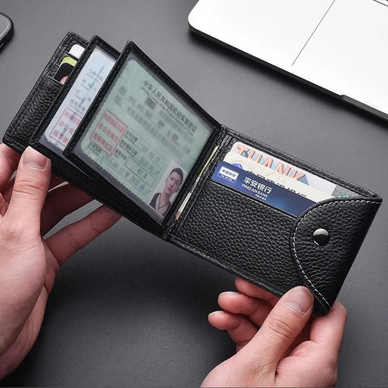 Ultra-Thin Genuine Leather Driver's License Case Men's Small Short Wallets Purses Multi-Slot Credit Bank ID Card Holder Package