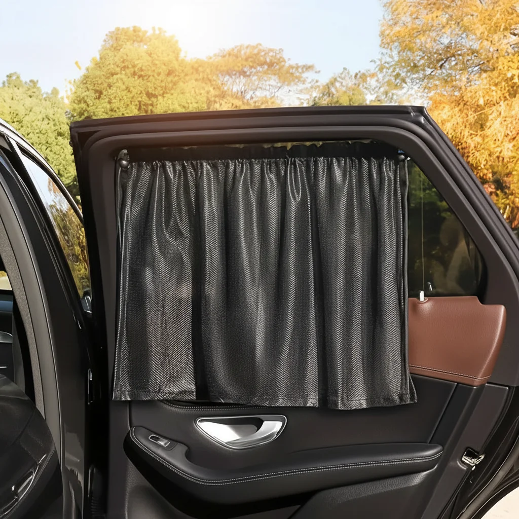 Black Polyester Car Sunshade 2Pcs UV-Resistant Heat-Insulating Window Shade with Suction Cups for Easy Privacy Blinds