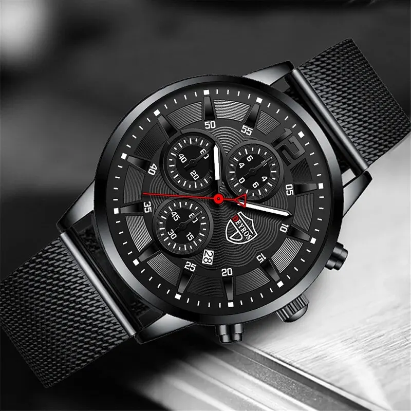 DEYROS Mens Fashion Minimalist Watches Men Business Casual Quartz Watch Simple Male Stainless Steel Mesh Band Clock Reloj Hombre