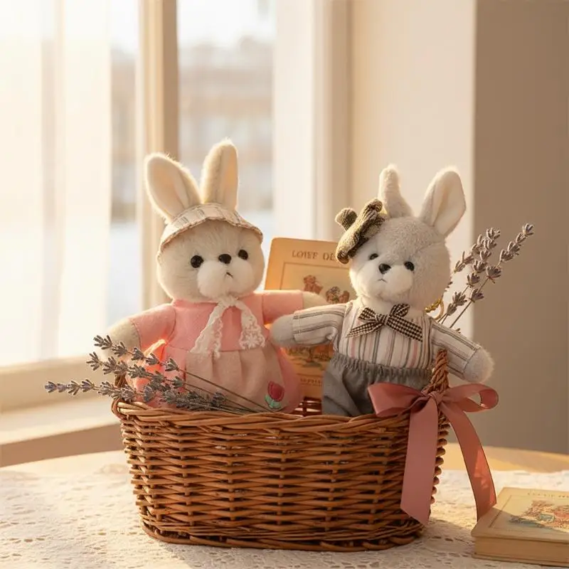 Kawaii Couple Rabbit Plush Keychain Doll - close-up view
