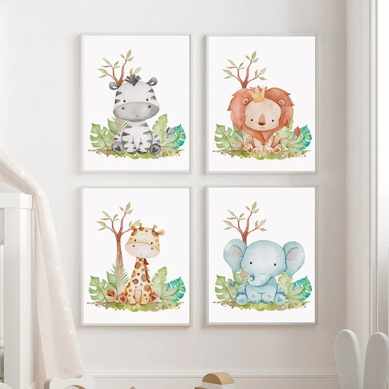 Multi-size 1PC frameless high-definition decorative paintings,Lion Giraffe Zebra Hippo Elephant Rhino Wall Art Canvas Painting N