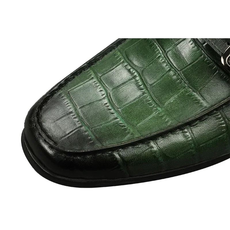 Luxury Man Loafers High Quality Green Shoes Items for Men Fashion Slip-On Handmade Sewing Metal Buckle Casual Shoe  Breathable