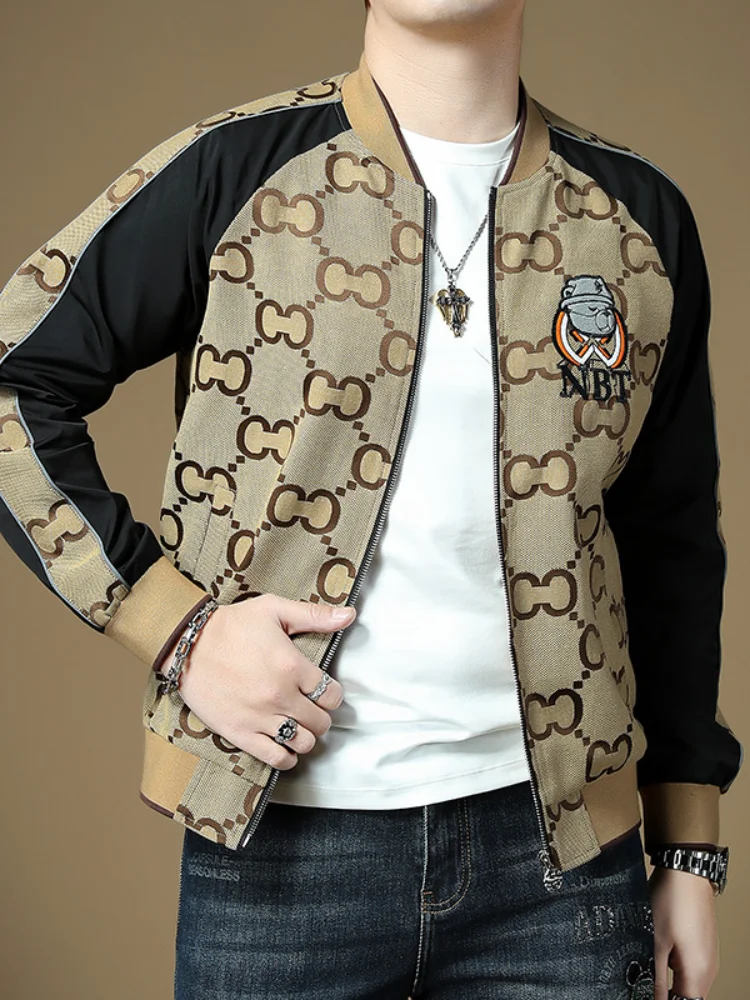

Spring 2026 Men's Baseball Sle Jaet Trendy Haome Khaki Color Casual Outerwear Zipper Closure Long Sve Slim Fit Jean...