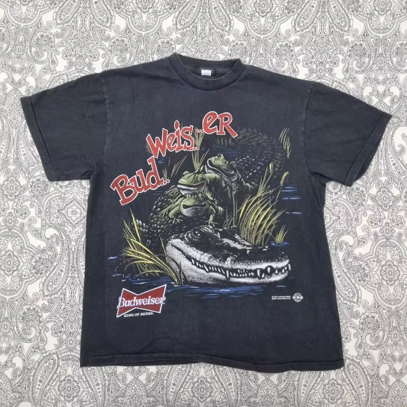 Vintage Budweiser T-Shirt „King of Beer“ Bedrucktes T-Shirt für Männer und Frauen Baumwolle Lässiges Kurzarm-T-Shirt Herren-T-Shirts Herrenbekleidung – Detail 6
