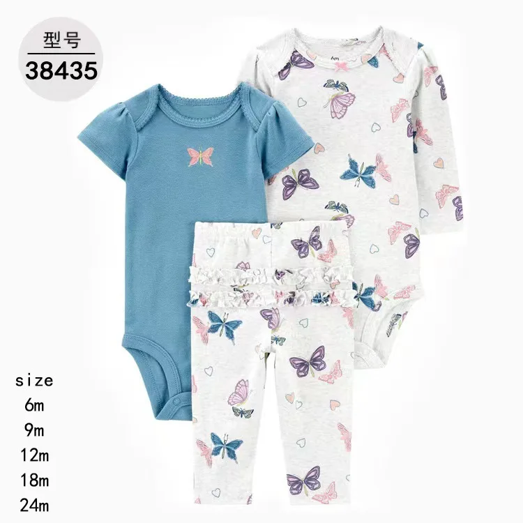 3PCS Baby Clothing Set Autumn Newborn Baby Girl Pure Cotton Clothes Set Soft Cute Animal Kids Bodysuits+Pants+Romper Bebe 6-24M