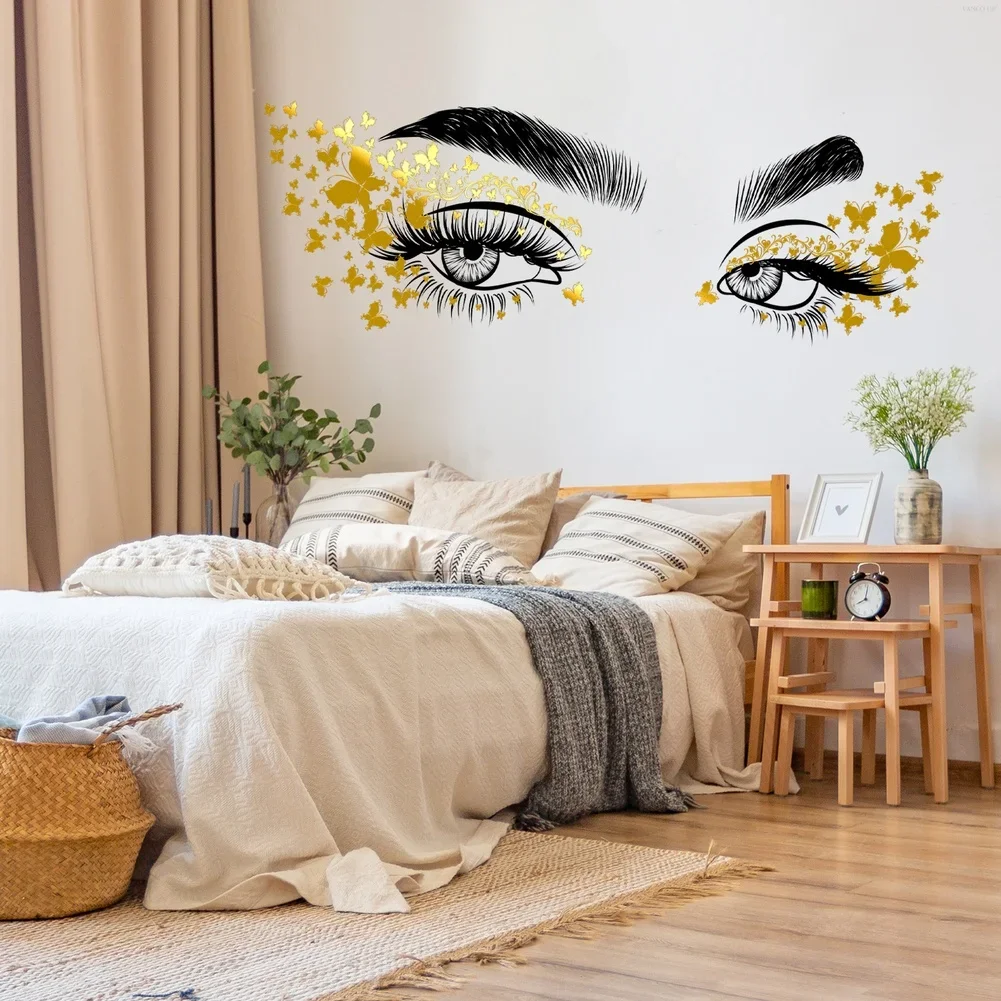 Creative Hot Stamping Wall Decals with Butterfly and Eye Art for Bedroom or For Living Room Decoration 101x38cm Size