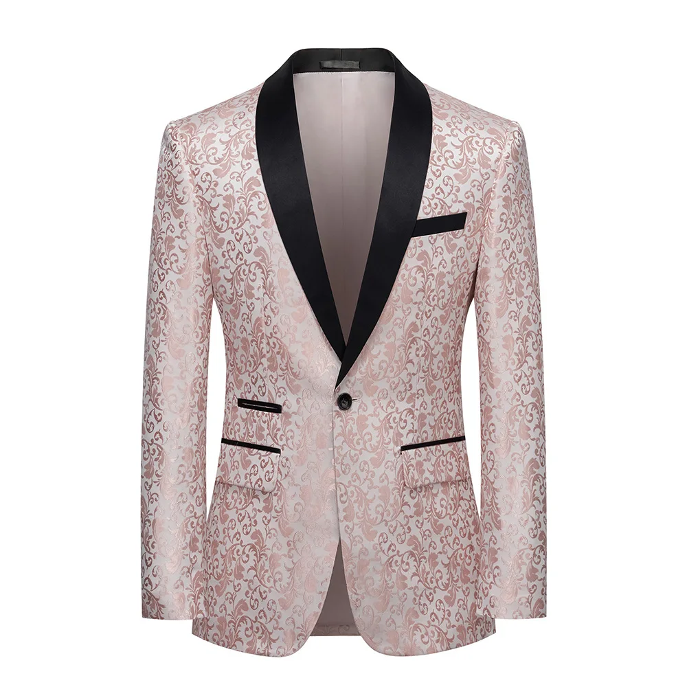 

KIDWHXR Blazer Men Vintage Contrast Color Printed Male Outerwear Single-breasted Long Sleeve Wedding Casual Man Suit Coat