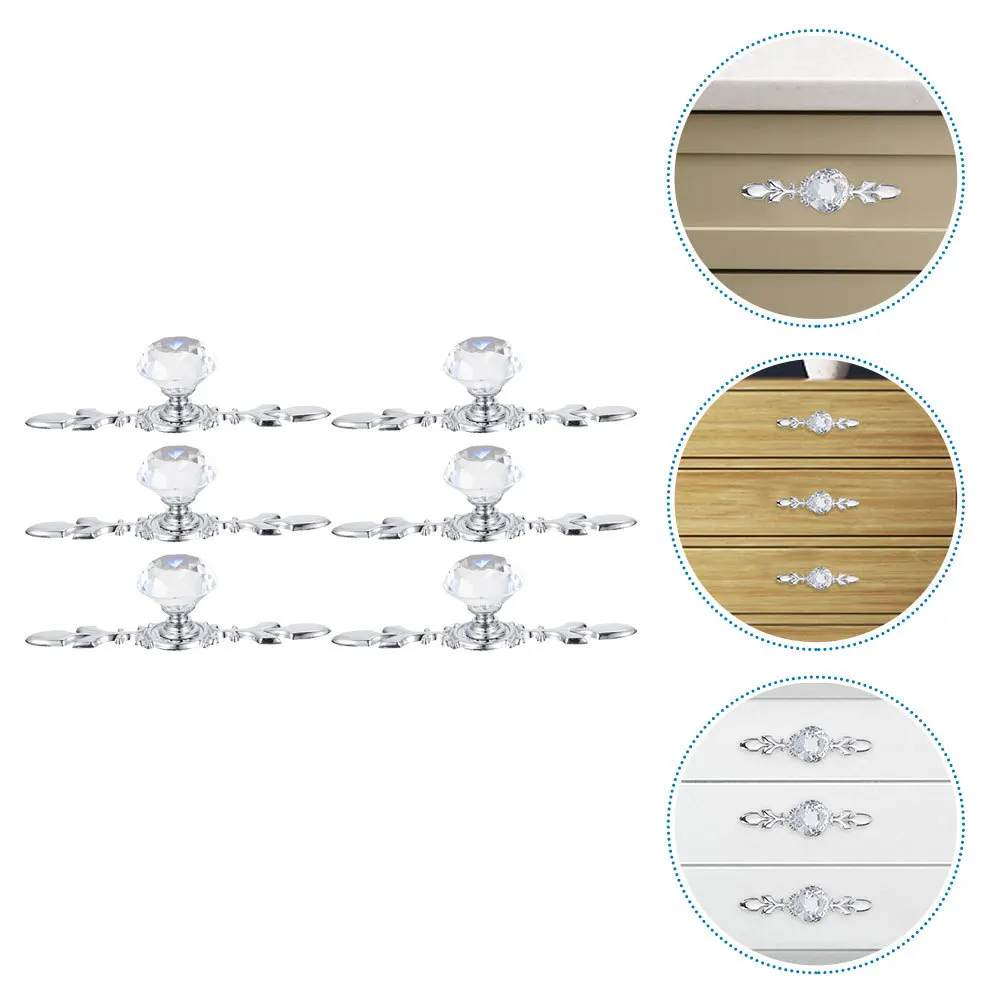 

6Pcs Crystal Door Handles Elegant Modern Knobs for Wardrobe Dresser Drawer Cabinet Pulls Wardrobe Door Handles