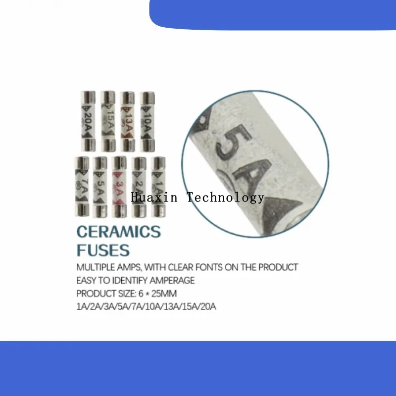 UK Fuse BS1362 6*25mm Can Sand Filled Vandal Resistant Ceramic Fuse 3A 5A 10A 13A 250V