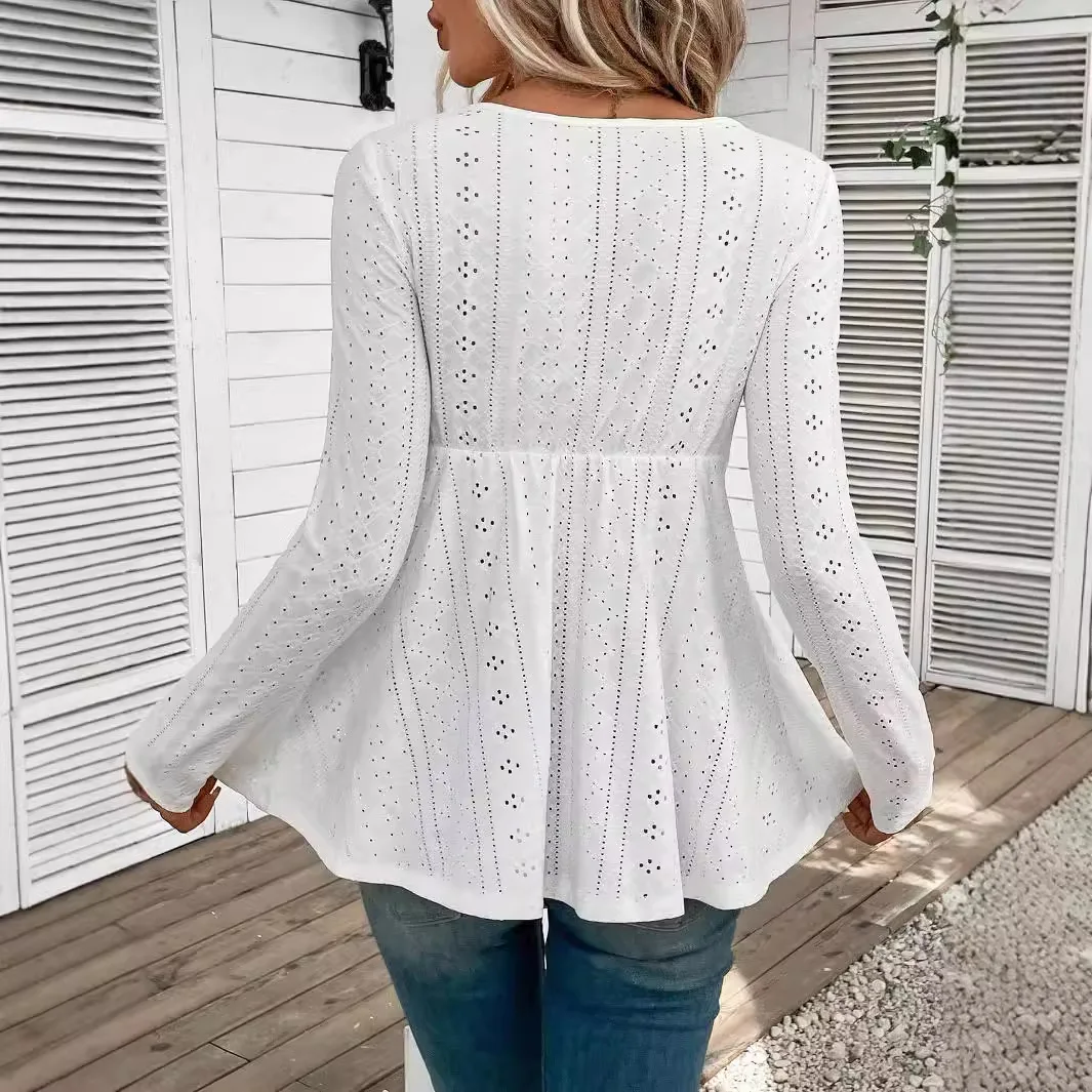 2025 Dress Women Female Spring New Elegant Women's Solid Color V-neck Splicing Lace Long Sleeve T-shirt Tops Women's Clothing
