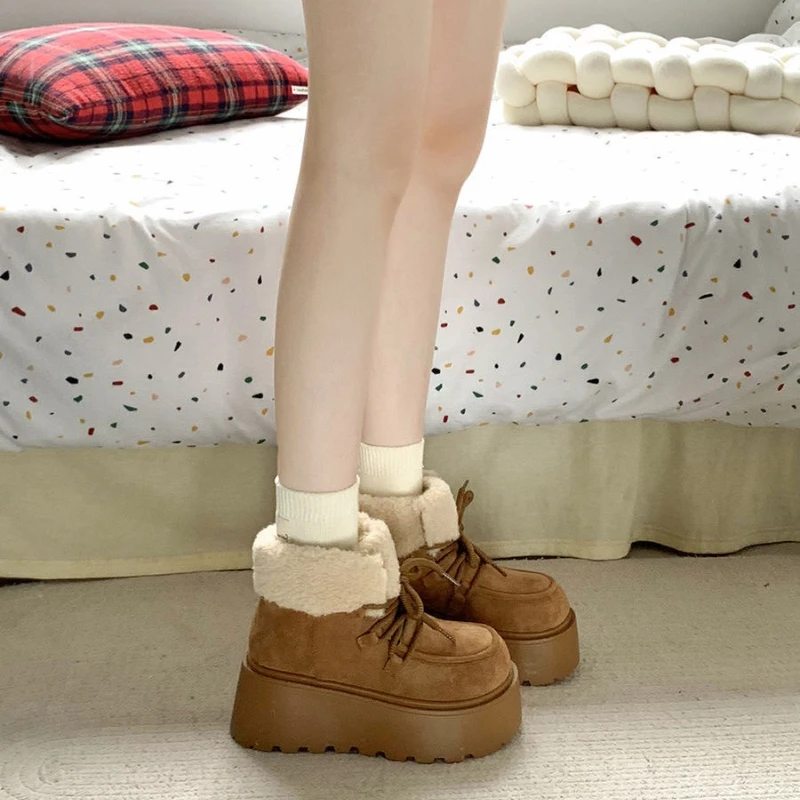 Winter Chunky Platform Women Fur Snow Boots Keep Warm Thick Sole Warm Cotton Short Booties Shoes Zapatos Mujer image 5