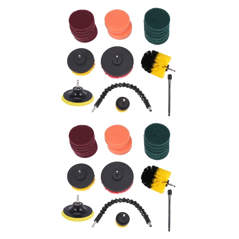 

42X Drill Brush Attachments Set Scrub Pads Sponge Power Scrubber Brush With Rotate Extend Long Attachment All Purpose