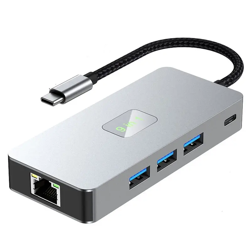 9-In-1 Type-C Docking Station USB Multi-Port Extender HUB 1000Mbps 4K/60Hz PD 100W -Enabled Docking Station