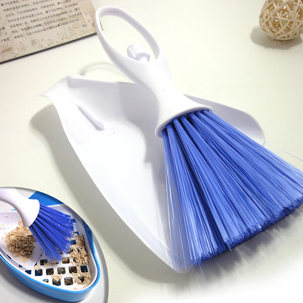 Pet Cage Cleaning Brush Hamster Garbage Cleaning Shovel Plastic Small Broom Dustpan Set For Rodent Guinea Pig Gerbils Rats