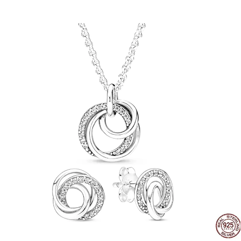 Exquisite 925 sterling silver crystal surround earrings necklace classic set series women's fashion charm birthday gift