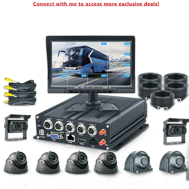 

CMSV6 Mobile Phone Computer 10.1 Inch Monitor MDVR 8 Channel SD DVR 1080P 4G GPS Truck Camera System