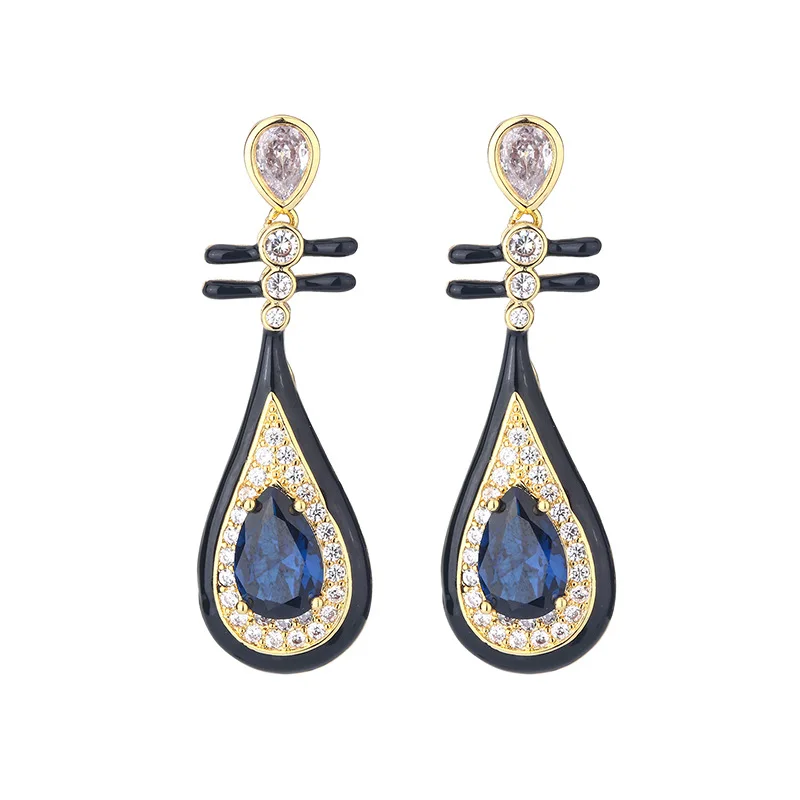 New Chinese Style National Style Black Pipa Earrings for Women, Light Luxury High-end Sense, Niche Retro Temperament Earrings fo