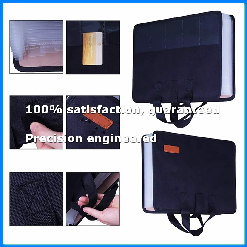 13 Pockets Expander File Folder Document Organizer with Handle A4 Size Capacity Accordion File Organizer Black-A69M