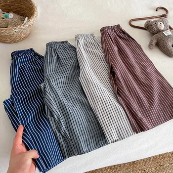 Kids Striped Harem Pants 3 Boys Girls Linen Cotton Stripe Trousers For Children's Clothes Fall Spring Boy Loose Casual Harem Pants Kids Long Pants for 1-6T 3