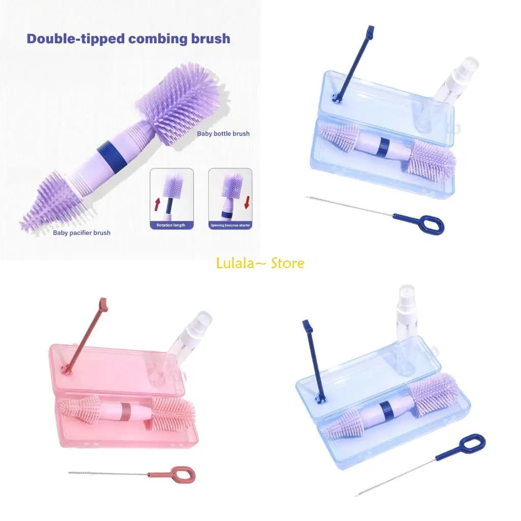 

Y4QA Незаменимый инструмент для чистки бутылочек для новорожденных, набор двусторонних кистей, органайзер с гибкой ручкой для