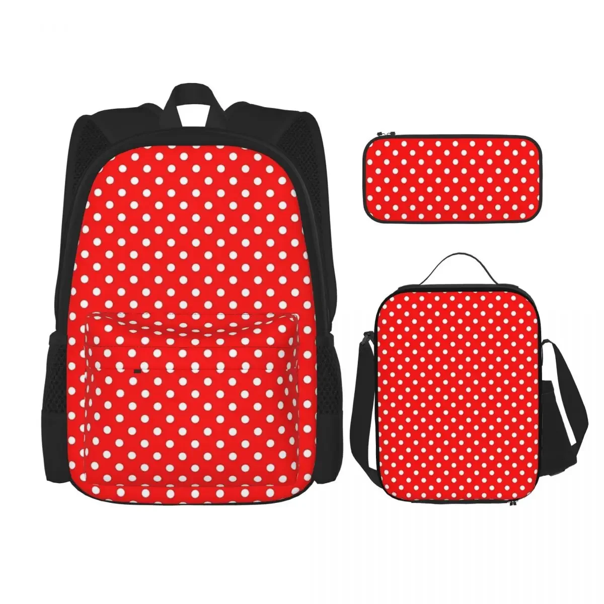 

POLKA DOTS RED Backpacks Boys Girls Bookbag Students School Bags Cartoon Kids Rucksack Lunch Bag Pen Bag Three-Piece Set