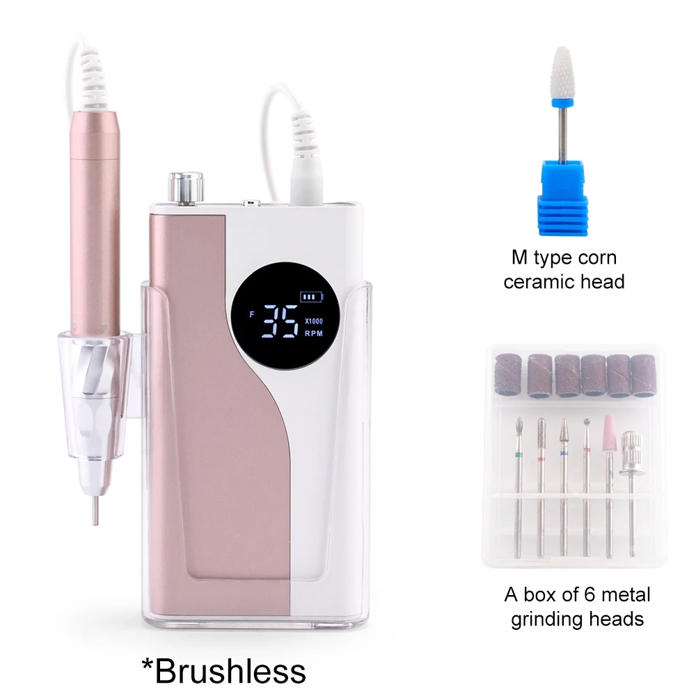 35K borstelloze 85W draadloze nagelboormachine 35000 RPM draagbare oplaadbare manicure gemengde kleuren elektrische nagelvijlboor