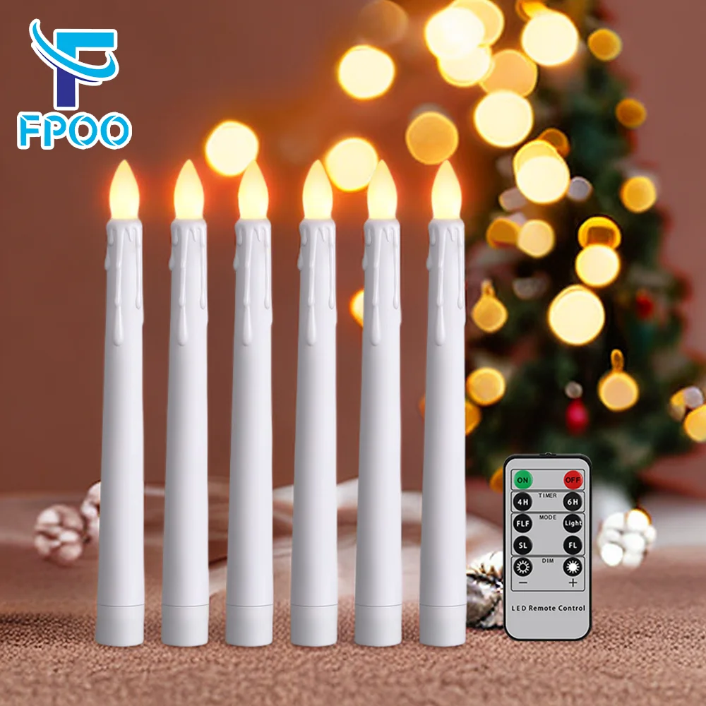 

6PCS Led Long Candles With Timed Remote Control Table Candles Lamp Holiday Wedding Candle Set Decoration Home Decor Candle Light