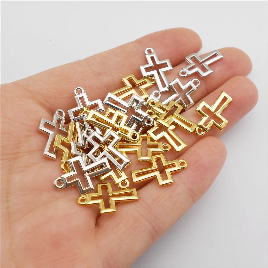 50PCS 11*17mm Alloy Small Hollow Cross Charms Necklace Pendant Jewelry Making Handmade Bracelet Earings Decor Crafts Accessory