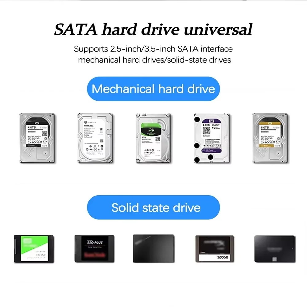 3.5/2.5인치 HDD 케이스 USB 3.0 SATA 외장 하드 드라이브 리더 지원 12TB 하드 드라이브 인클로저 노트북용 고속 어댑터