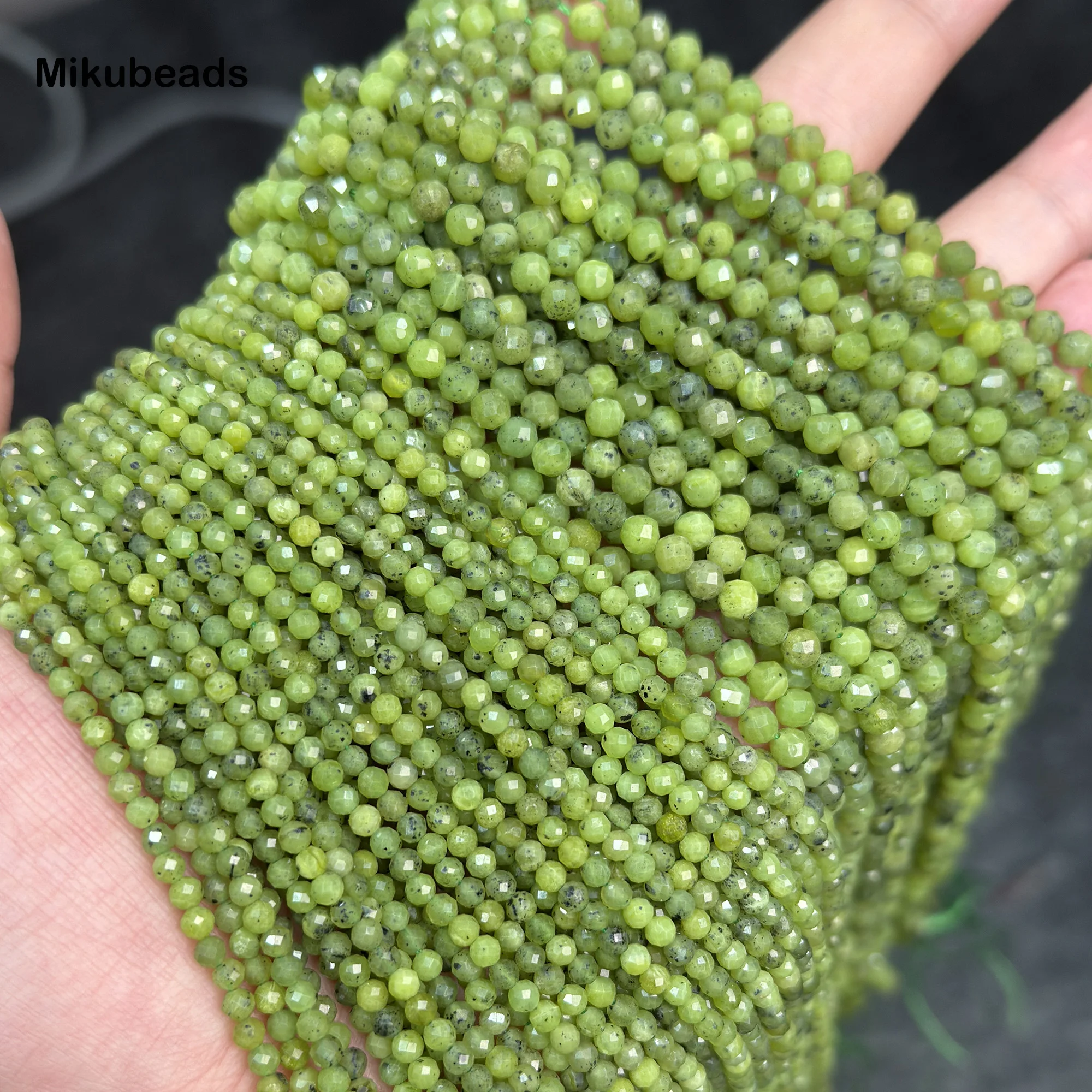 Wholesale Natural 3mm 4mm Canadian BC Jade Nephrite Faceted Round Loose Beads For Making Jewelry DIY Bracelet Necklace 38cm