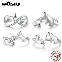 WOSTU-Anillo de Plata de Ley 925 con apertura de gato para mujer, sortija de Animal Zorro, regalo de cumpleaños para niña, accesorios de fiesta