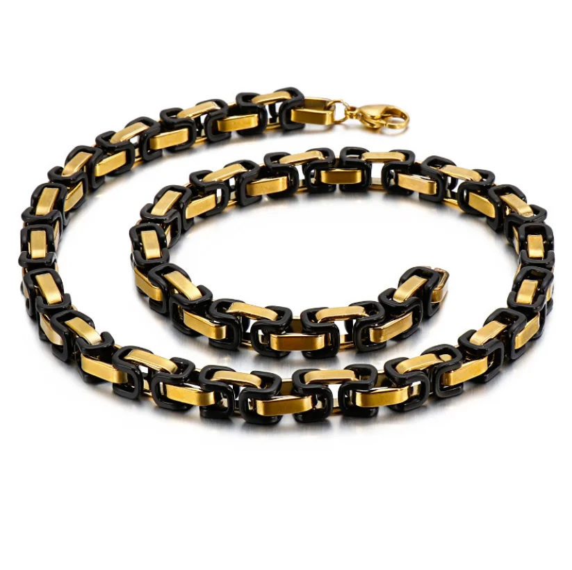 8mm 18-26inch Chunky Box Link Byzantine Chain Stainless Steel Necklace Black Gold Jewelry For Mens Women Gifts