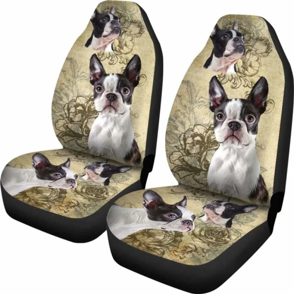 Boston Terrier Car Seat Covers,Pack of 2 Universal Front Seat Protective Cover