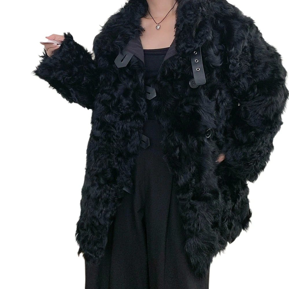 Autumn and winter high-end niche wool and curvette mid-length corridor fur coat for women 2025 New style