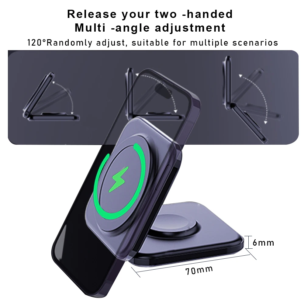 Magnetic Wireless Charger 3 in 1 Magsafe Fast Charging Station Foldable Phone Holder Stand for iPhone 16 15 Apple Watch Airpods