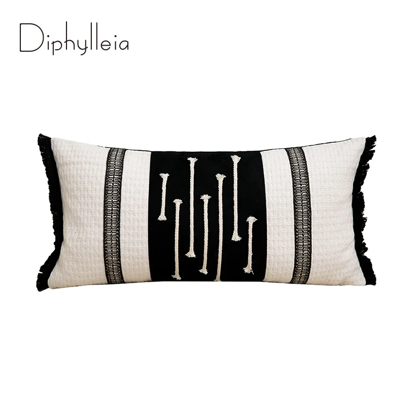 Diphylleia Wabi-Sabi Modern Decorative Bloster Pillow Cover Black And White Boho Long Cushion Case Perfectly With Any Style Home