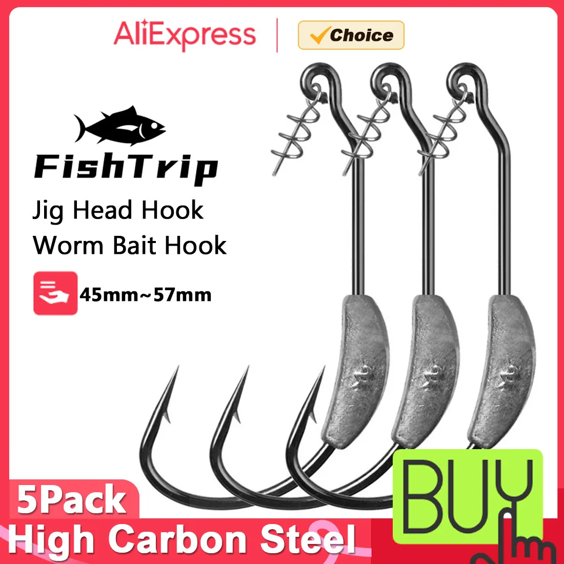 FishTrip Fishing Jig Head Hook with Spring Lock Pin Crank Barbed Hook Plastic Lure Soft Worm Hook High Carbon Steel Fish Tackle